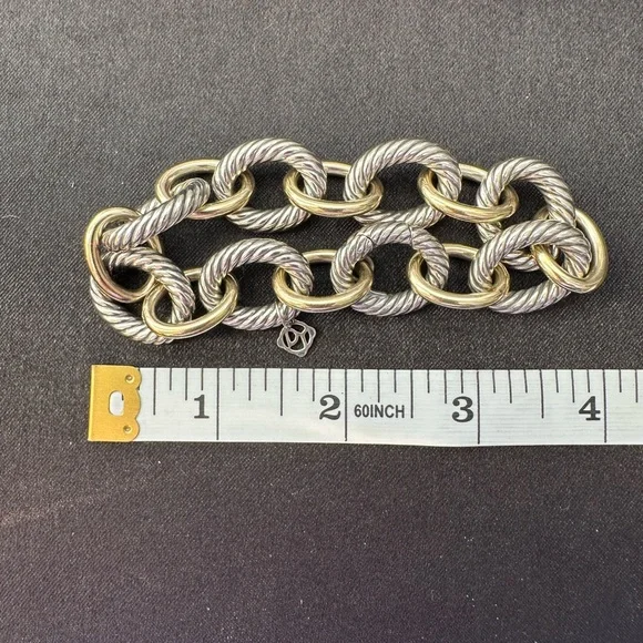 David Yurman Silver and Gold Twisted Link Bracelet - Picture 2 of 7